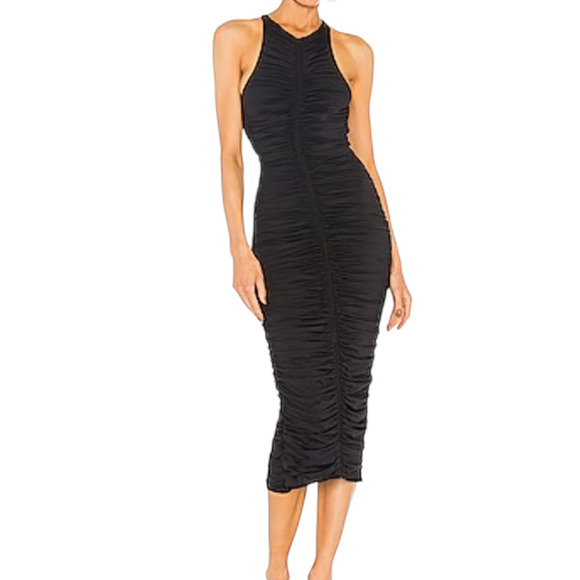 A.L.C Adrienne Black Ruched Midi Dress Special Occasion Flattering Size XL NEW - Picture 1 of 8
